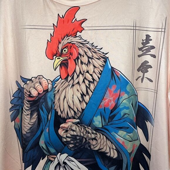 Samurai Warrior Fighting Rooster Cocky anime Japanese stretch print T  shirt M - Picture 2 of 4